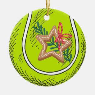 Tennis Christmas with tennis ball for Player   Ceramic Ornament