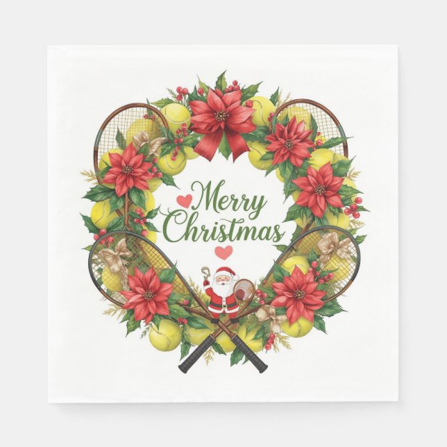 Tennis Christmas wreath for Christmas Party  Napkin (Front)