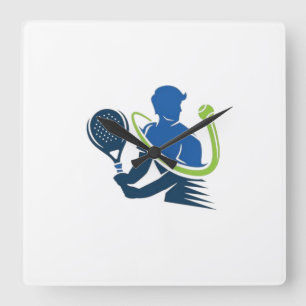 Tennis Club Logo -  Dynamic Action, Sporty Style Square Wall Clock