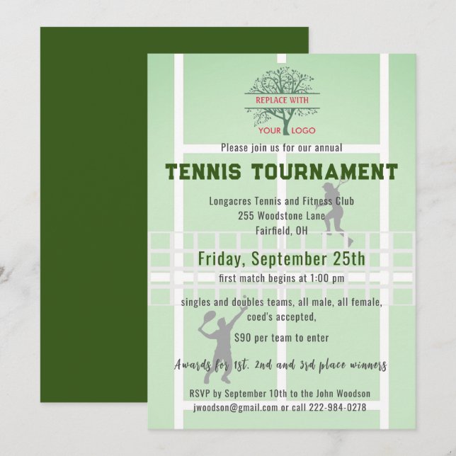 Tennis Club Tournament Logo   Invitation (Front/Back)