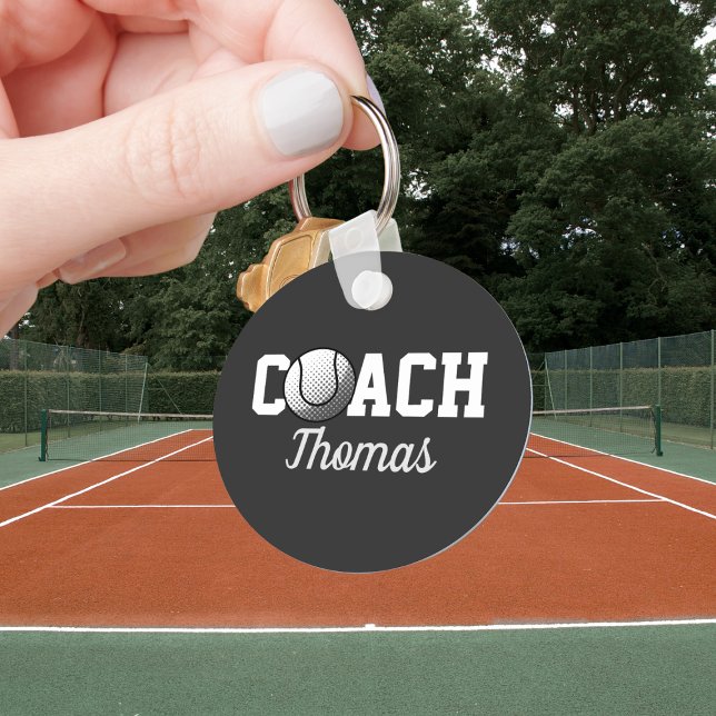 Tennis Coach Custom Name Typography Personalized  Keychain (Creator Uploaded)