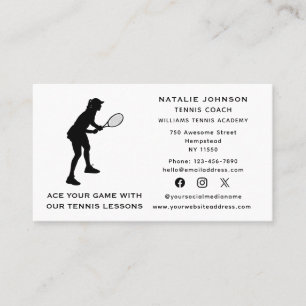 Tennis Coach Female Instructor Sports Social Media Business Card