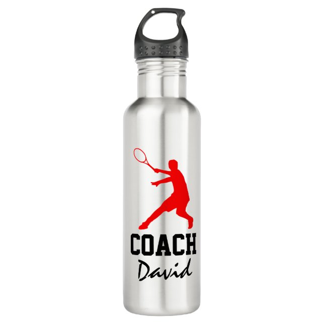 Tennis coach gift steel water bottle with loop cap (Front)