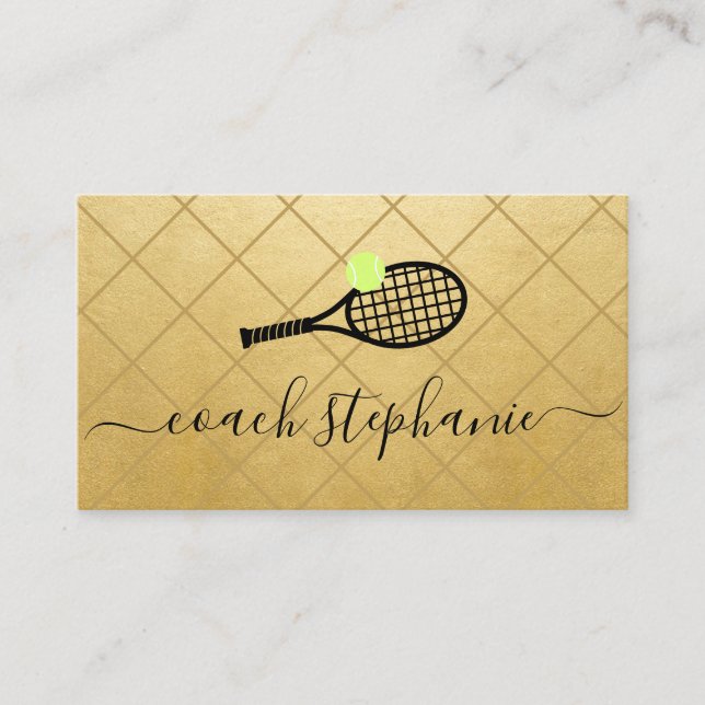 Tennis Coach Instructor Black Gold Business Card (Front)