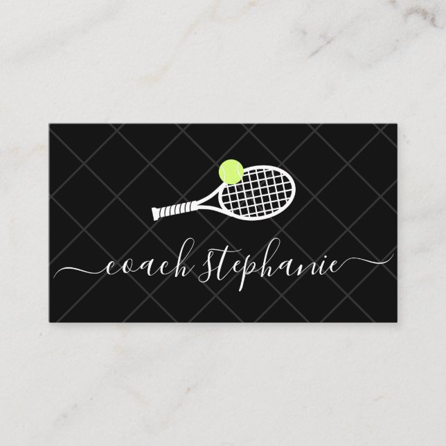 Tennis Coach Instructor Custom Modern Elegant Business Card (Front)