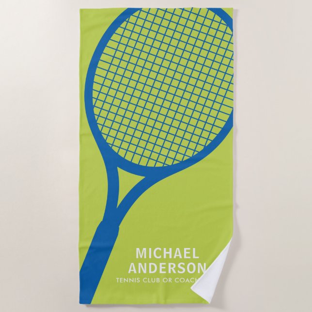 Tennis coach or player racket personalized name beach towel (Front)