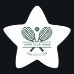Tennis Country Club Name Team Green Swag Custom Star Sticker<br><div class="desc">Easily customize this favour tags by adding your club or society name by clicking the "Personalize" button. Featuring a sleek tennis rackets motif elegantly paired with a dynamic tennis ball, this eye-catching design captures the essence of the sport while allowing you to showcase your team's unique identity. The colour palette...</div>