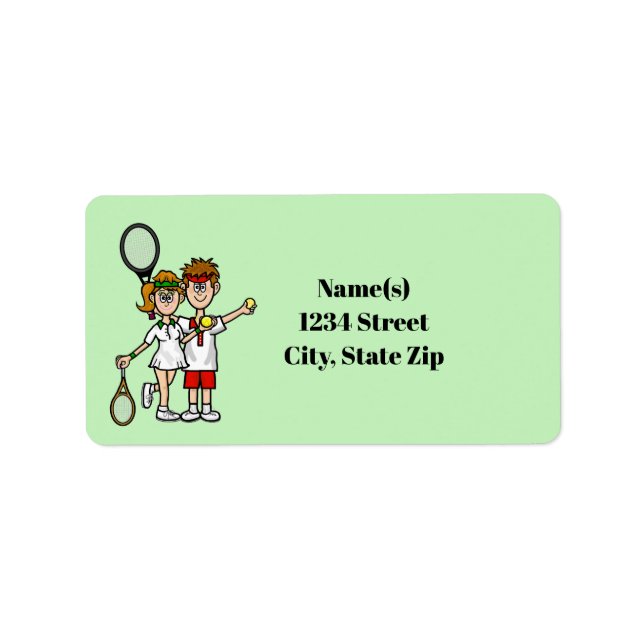 Tennis Couple Brown Hair Address Labels (Front)