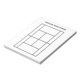 Tennis court dimensions notepad for player's coach