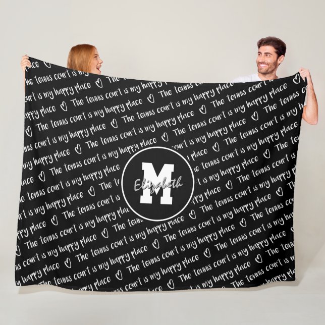 tennis court my happy place black white ANY colour Fleece Blanket (In Situ)