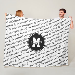 tennis court my happy place text pattern ANY colou Fleece Blanket