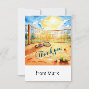 Tennis court with word thank you with racket  card