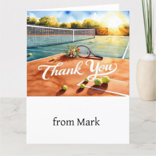 Tennis court with word thank you with racket  card