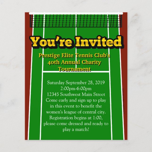Tennis Court You're Invited Custom Small Flyers (Front)