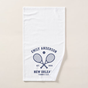 Tennis Custom Club Name Navy Blue On White Hand Towel