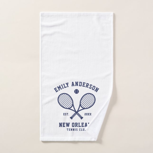 Tennis Custom Club Name Navy Blue On White Hand Towel (Hand Towel)