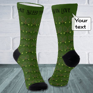 Tennis custom text pattern green socks