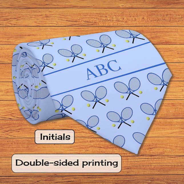 Tennis custom text pattern light blue tie (Creator Uploaded)