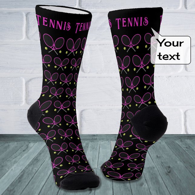 Tennis custom text pink black sporty pattern socks (Creator Uploaded)