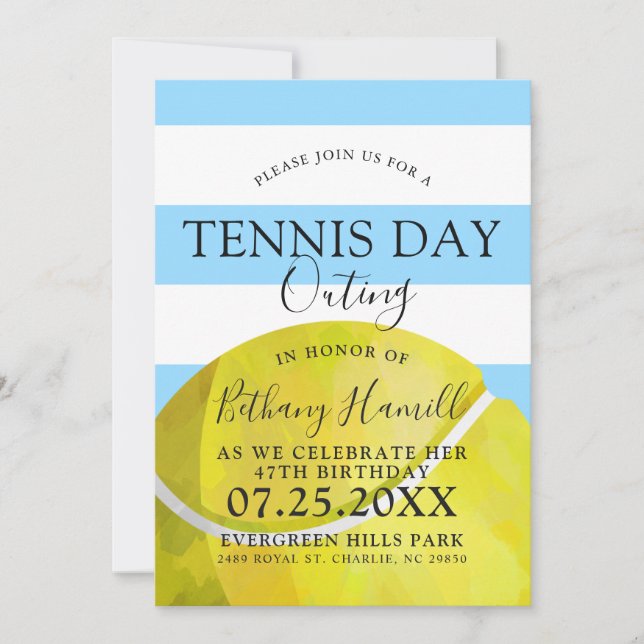 Tennis Day Outing | Tennis Themed Blue Invite (Front)