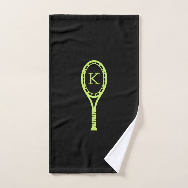 Tennis Design Modern Personalized Initial Black Hand Towel (Hand Towel)