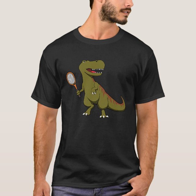 Tennis Dinosaur T Rex with Racket Tyrannosaurus Di T-Shirt (Front)