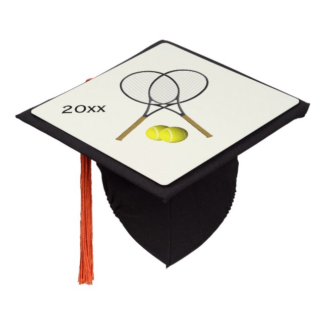 Tennis Doubles Cream Graduation Cap Topper (Angled)