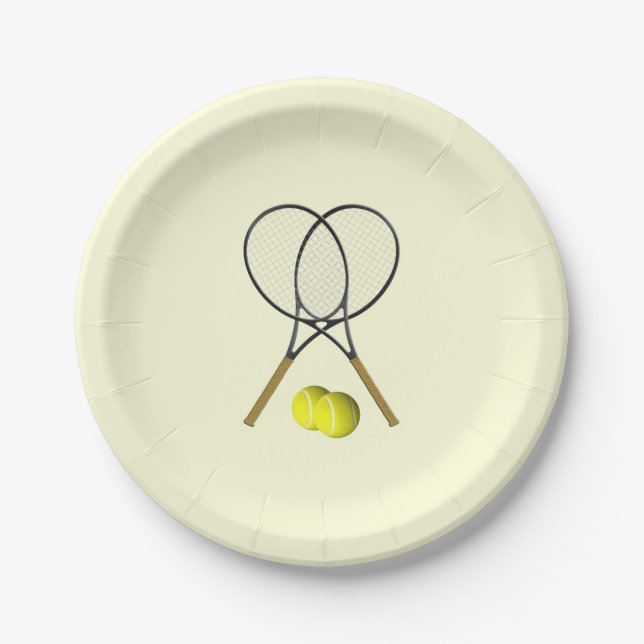 Tennis Doubles Cream Paper Plate (Front)