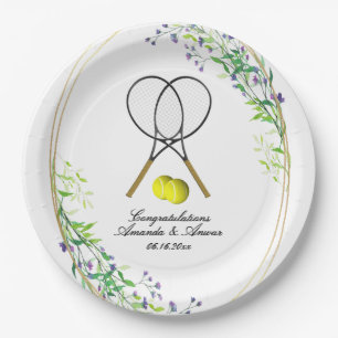Tennis Doubles Wedding 3 Text Lines Paper Plate