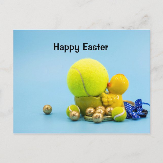 Tennis Easter Holiday with chicken and ball Postcard (Front)