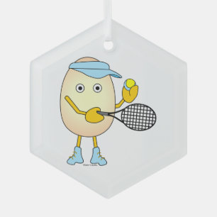 Tennis Egghead  Glass Ornament