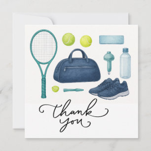 Tennis equipment racket ball for player thank you card