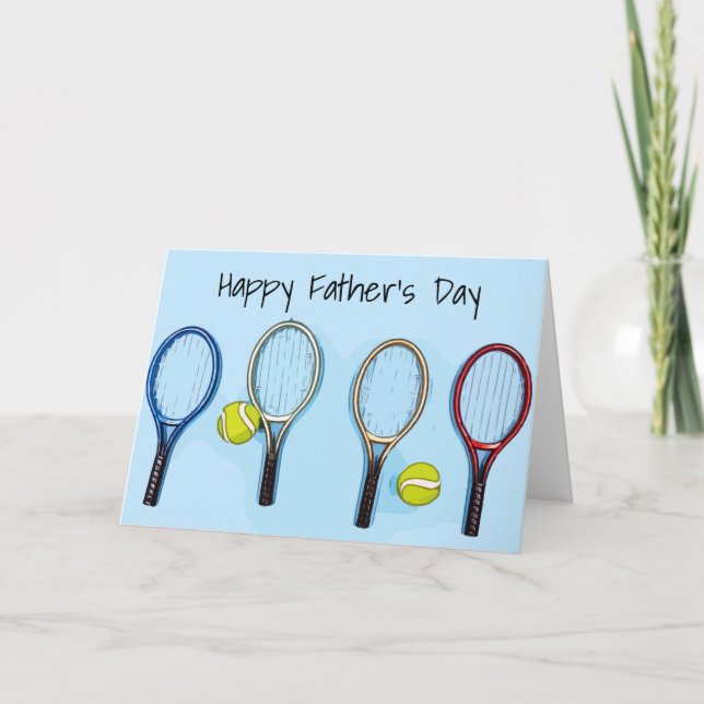 Tennis  Father's Day with ball and racket on blue Card (Front)