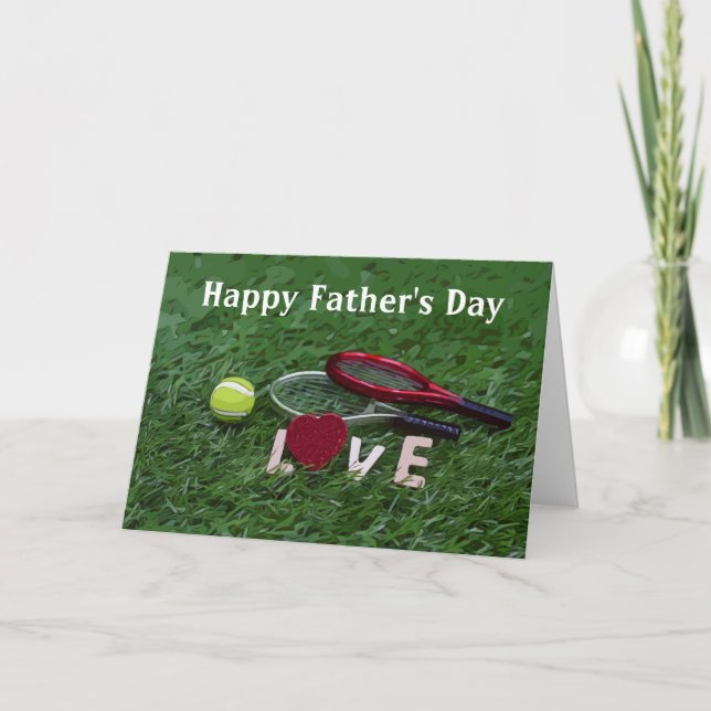 Tennis  Father's Day with ball and racket on green Card (Front)
