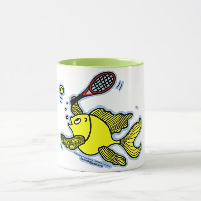 Tennis Fish, Fish Playing Tennis funny Tea/Coffee Mug (Center)
