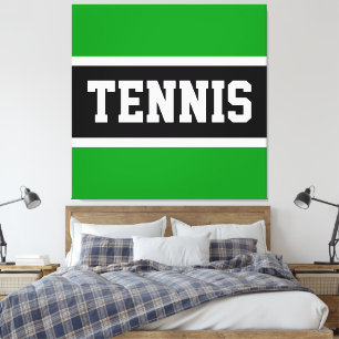 TENNIS Fun Athletic Green Black White Stripes Canvas Print