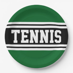 TENNIS Fun Bold Bright Purple Black Racing Stripes Paper Plate