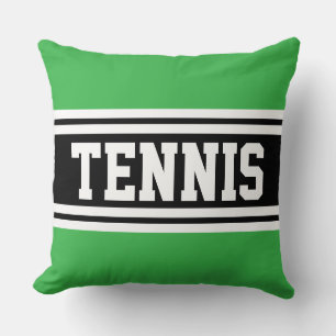 TENNIS Fun Bold Sporty Bright Black Stripes Throw Pillow
