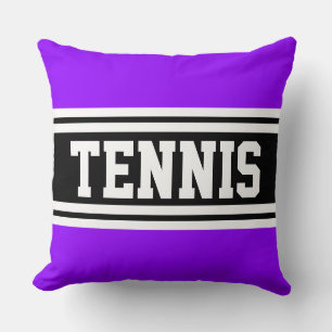 TENNIS Fun Bold Sporty Bright Black Stripes Throw Pillow
