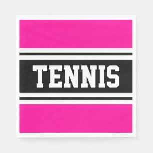 TENNIS Fun Bright Pink Black White Racing Stripes Napkin