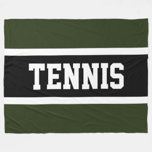 TENNIS Fun Sporty Dark Green Black White Stripes Fleece Blanket