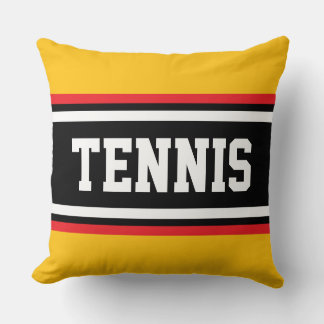 TENNIS Fun Yellow Orange Red Black White Stripes Throw Pillow