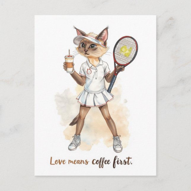 Tennis Funny Saying Love means Coffee first  Postcard (Front)