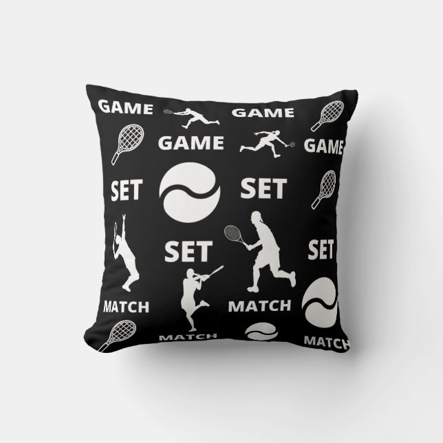 Tennis Game Set Match Players Balls Sports Pattern Throw Pillow (Front)