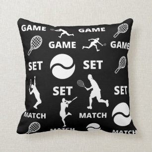 Tennis Game Set Match Players Balls Sports Pattern Throw Pillow