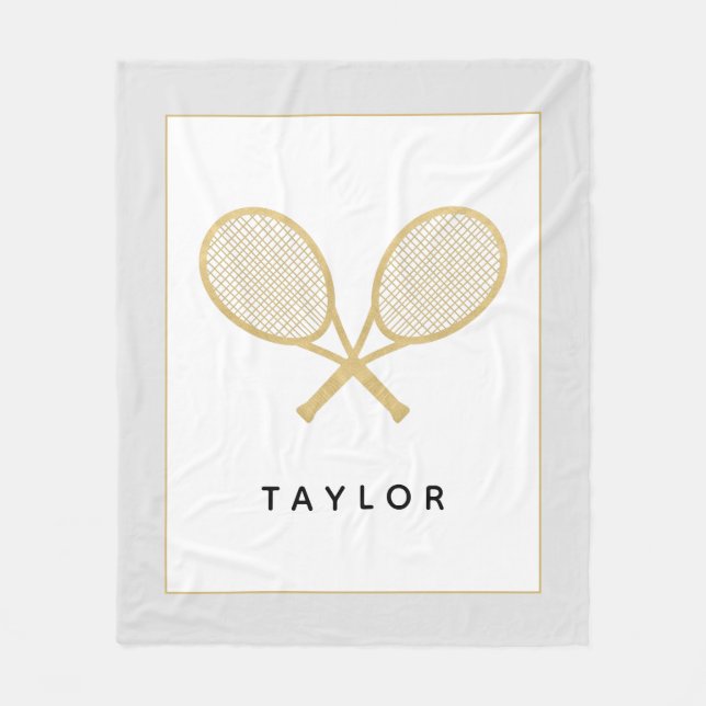 Tennis Gift Chic Gold and Black Custom Fleece Blanket (Front)