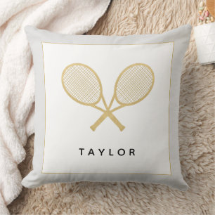 Tennis Gift Chic Gold Grey Black Custom Name Throw Pillow