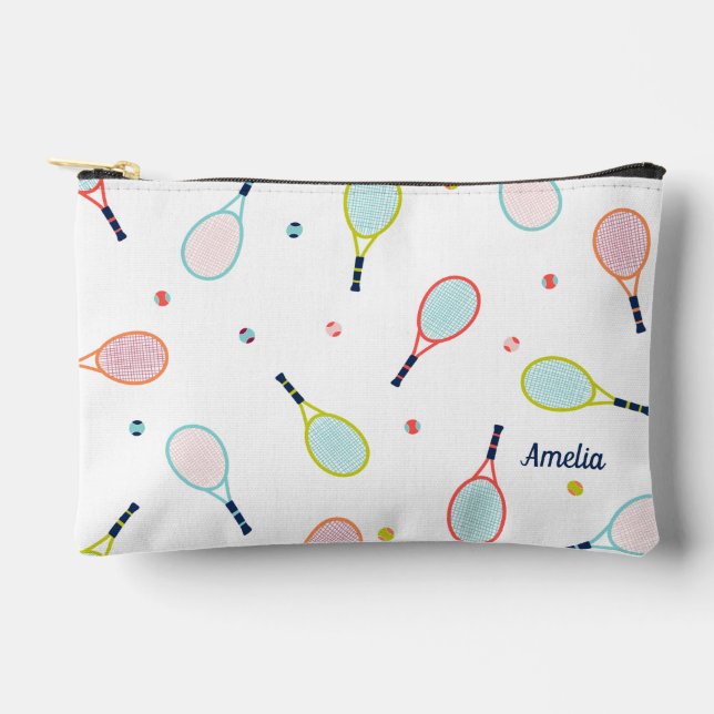 Tennis Gift Personalized Name Pink Blue Custom Accessory Pouch (Front)