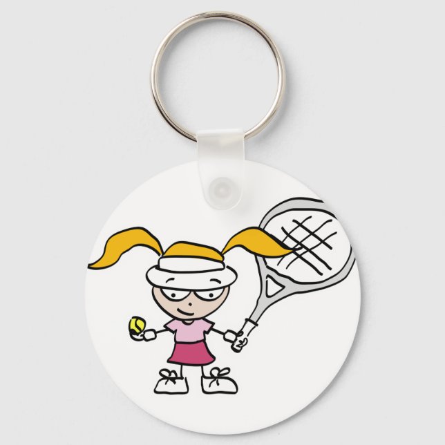 Tennis Gifts & Cards with cute cartoon girl Keychain (Front)