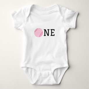 Tennis Girl 1st Birthday One Cute Pink Ball Sport Baby Bodysuit